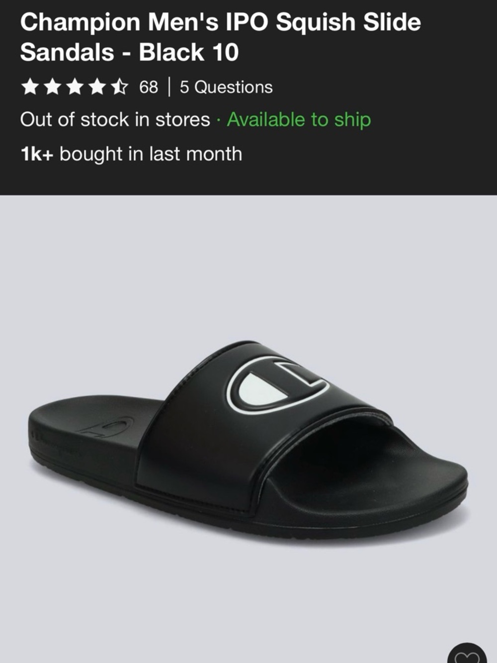 Champion Black Slide with White Logo